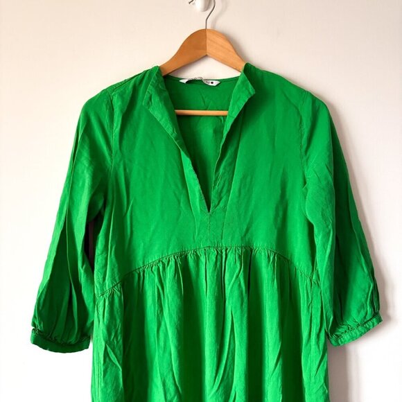 Zara Linen Blend Tiered Ruffle Hem Midi Dress Green Size Large - Picture 4 of 6